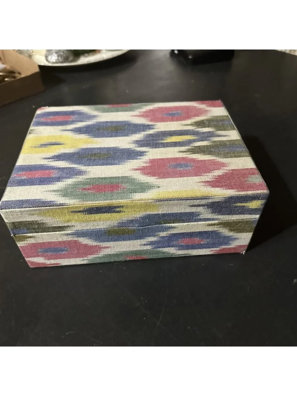 Vintage Jewelry Box Storage Box Fabric Covered Ikat Abstract